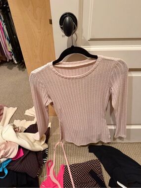 Ribbed Long Sleeve Crewneck Top - Light Blush